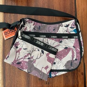 Lesportsac Crossbody Bag Purse + Makeup Pouch Deer Antlers Flowers Leaves NWT